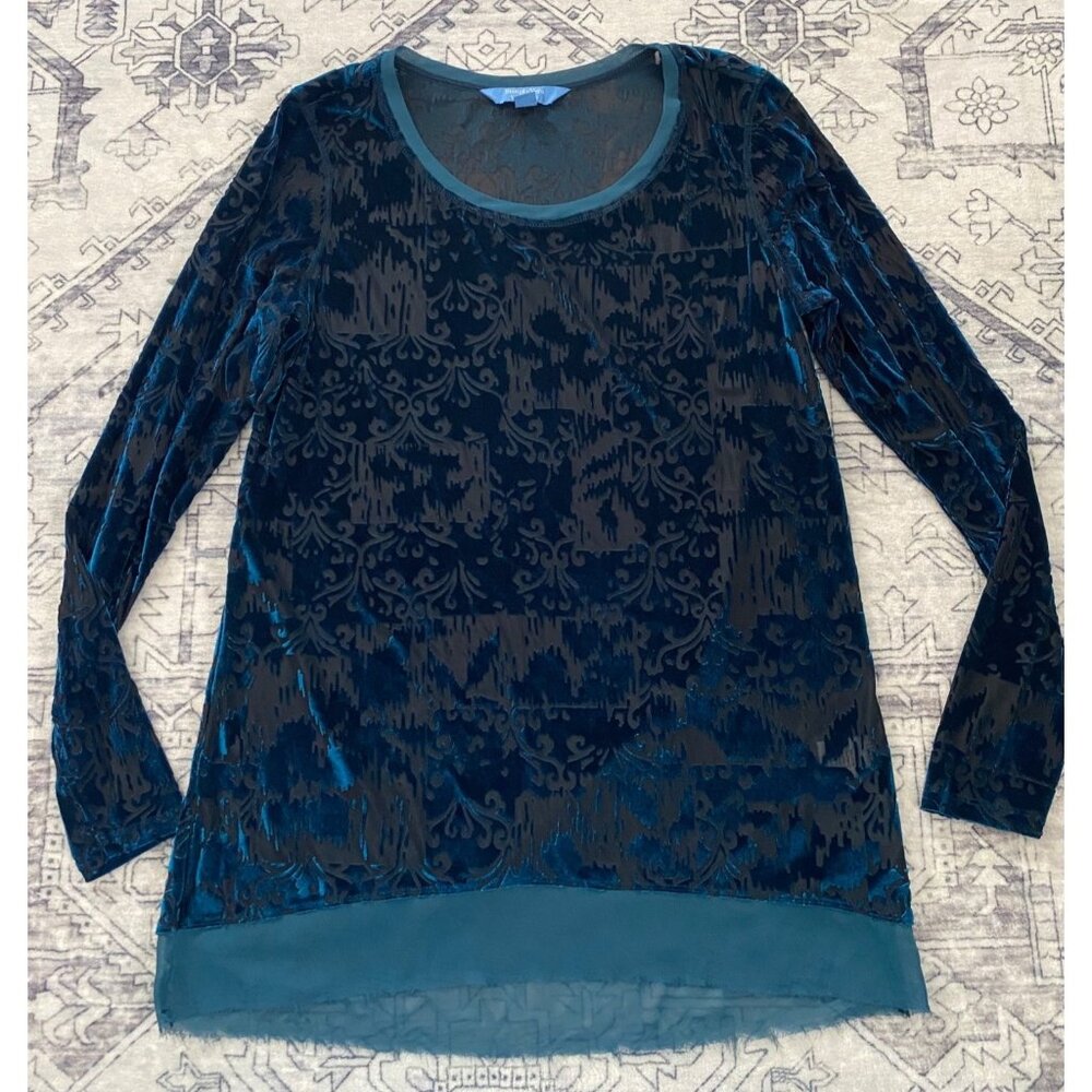 Simply Vera Vera Wang Blue‎ Velvet Burnout Long Sleeve Top Medium Stretch Shirt